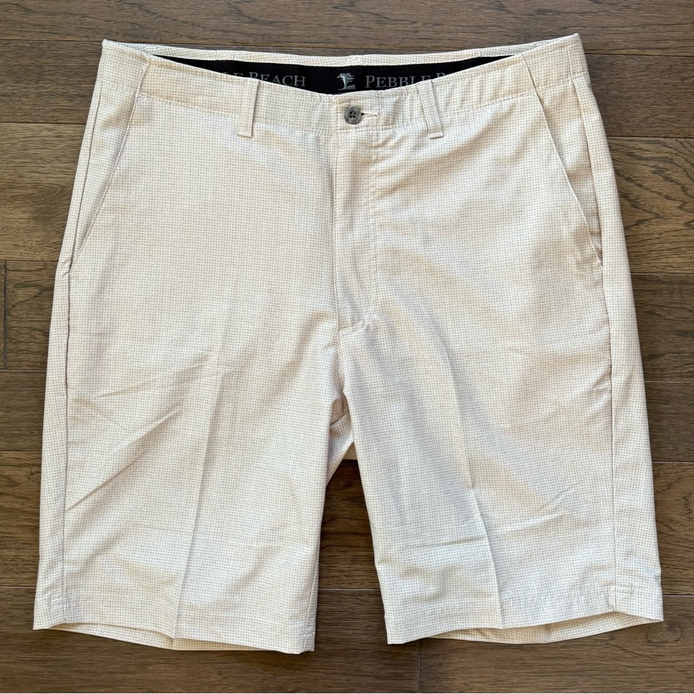 Pebble Beach Tan Checked Flat Front Lightweight Shorts Size 36
